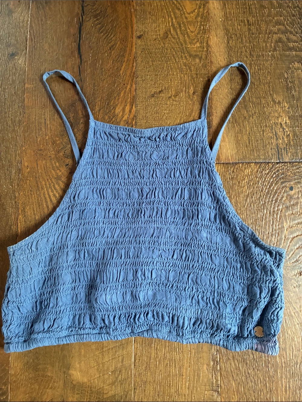 Roxy Blue Shirred Crop Tank